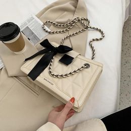 Bag Pure Color Pu Silk Scarf Shoulder Leisure Messenger Chain Lattice Winter 2024 Zipper Women's