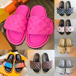 Pool Pillow Brand Designer Slippers Man Slides Black Scuff Flat Sandals Mules Sunset Padded Front Strap Mule Women Fashion Slide Size Easy-to-wear 1123ess