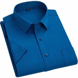 men Short Sleeve Stretch Dr Shirt Summer New Formal Social Busin Work Blue White Black Smart Casual Shirt Easy-care 116v#