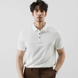 Camiseta masculina de alta qualidade de lã longa de algodão com gola polo e meia manga, verão 2024, cor sólida