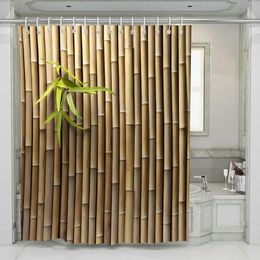 Yellow Green Bamboo Shower Curtain Bathroom Curtains Natural Scenery Waterproof Fabric Background Wall Decor Screen With Hooks 240320