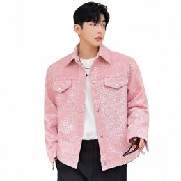 iefb Sequin Men's Jackets Casual Turn-down Collar Pockets Solid Color Male Short Coat Korean Fi Spring New Chic 2024 9C4476 l8UM#