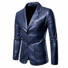 2022 Spring Autumn Fi New Men's Casual Lapel Leather Dr Suit Coat / Male Fi Busin Casual Pu Blazers Jacket S6Pf#