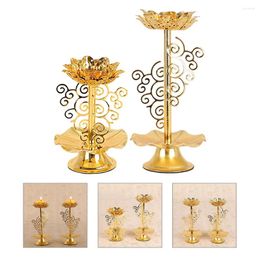 Candle Holders 2 Pcs Candlestick Bathroom Decorations Delicate Style Figurine Alloy Holder Lotus Lamp Base