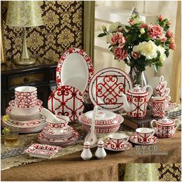 Dinnerware Sets Characteristic Design Red Bone Porcelain Tableware Set 58 Of 43 Coffee 15 Drop Delivery Home Garden Kitchen Dining Ba Dhbzv