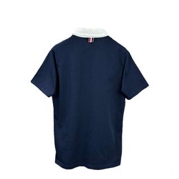 Navy Blue Lapel Panel Front Button POLO Short Sleeve T-shirt Trendy
