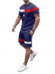 men Tracksuits Fi High Quality Short Sleeve Print T Shirt Shorts Suit Casual Oversized Sportswear Male Jogging Training Set 56jC#