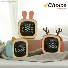 Desk Table Clocks Cartoon Rabbit Deer Ear Alarm Clock Charging Digital Display LED Night Light Table Clock Wall Clock Living Room LED Clock24327