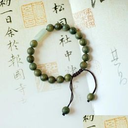 Beaded Strand Hand-Woven Rope Green Sandalwood Buddha Beads Bracelet Natural Jade Wooden Bracelets Handmade Jewellery Mala Uni Drop Deli Otjer