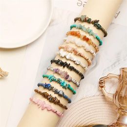 Charm Bracelets Natural Stone Gravel Chip Beads Bracelet Irregular Pink Crystal Amethysts Quartzs Adjustable Wristbands For Women Men