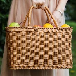 Baskets Woven Picnic Baskets Handmade Wicker Basket with Handle Flower Arrangement Basket Shopping Storage Hamper Basket