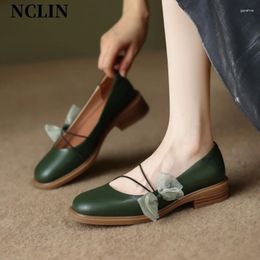 Dress Shoes Spring/Summer Women Round Toe Med Heels Genuine Leather For French MARY JANES Pumps Zapatos De Mujer