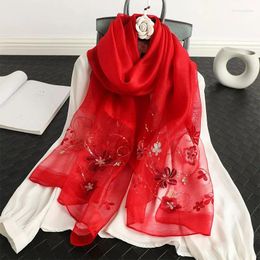 Scarves 2024 High Quality Embroidery Silk Wool Scarf Women Long Shawl Female Hijab Wrap Summer Beach Cover-ups Fashion Bandana