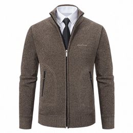 autumn Spring Men's Sweater Coat Brown Jacket Busin Casual Turtleneck Zipper Overcoat Wool Veet Pullovers Cold Sweatercoat S07m#