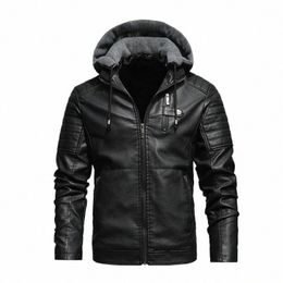 lionjump Fi Leather Jacket Men Autumn Fleece Liner Pu Leather Coats Hood Winter Male Clothing Casual Motorcycle Jackets r2n2#