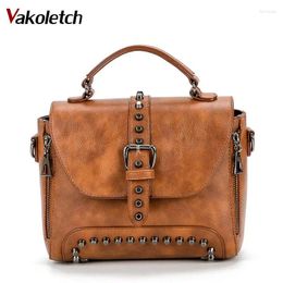 Shoulder Bags 2024 Vintage Leather Handbags Women Rivet Small Sac Crossbody For Messenger KL338