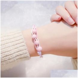 Charm Bracelets Fashion Women Bracelet Pink Ceramics Beads Braclet Gifts For Girlfriend Handmade Weaven Rame Braslet Pseras Mujer Drop Otdef