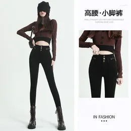 Women's Pants Real S Black Denim Leggings For Women In Autumn 2024 High Waisted Slimming And Tight Fitting Elastic Pencil