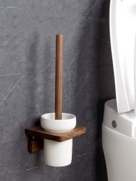 Brushes Solid Wood Toilet Brush Holder No Dead Corner Luxury Ceramic Hanging Toilet Brush Set Washing Wall Mounted Bathroom Home Tools