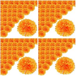 Decorative Flowers 3.9Inch Marigold Artificial Day Of The Dead Flower 200Pcs Fake Head For Garland Making Retail