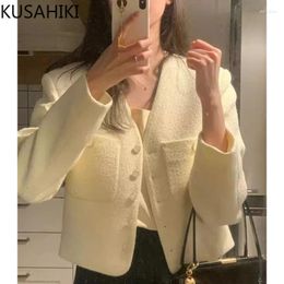 Women's Jackets KUSAHIKI Korean Chic Spring V-neck Single Breasted Double Pocket Versatile Long Sleeved Jacket For Women 2024 Coat