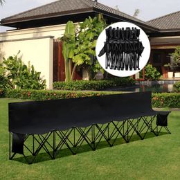 Table Cloth Portable 8 Seats Folding Bench Chairs Black