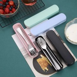 Portable Stainless Steel Cutlery Suit With Storage Box Chopstick Fork Spoon Knife Travel Tableware Set Camping Cutlery