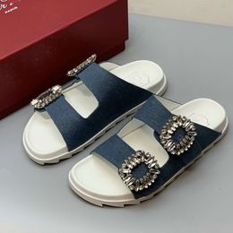 Pure Original Container Goods From South Korea, High-end 24 Year New Denim Fabric, Swallow Diamond Buckle Decoration, Fashionable Women's Sandals