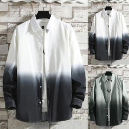 Men's Casual Shirts Fashion Men Shirt Long Sleeve Turn Down Collar Gradient Colour Buttons Loose Top Clothing