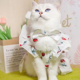 Dog Apparel Soft Comfortable Pet Dress Stylish Cherry Print With Sleeves Headgear For Cats Dogs Summer Vest Skirt Small