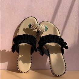 Slippers Slippers Summer Women Fruit Clip Toe Pineapple Pearl Casual Cute Flat Slides Beac Sandals Girls Flip Flops Big Size H24032630Z2