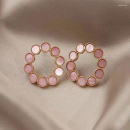 Stud Earrings Fashion Pink Round Circle For Women Girls Korean Style Elegant Earings Jewellery Wholesale