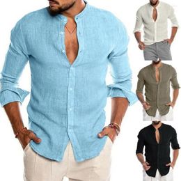 Men's Casual Shirts Men V Neck Long Sleeves T-shirt Trendy Linen Single Breasted Shirt Loose Fit Solid Colour Cardigan Tops