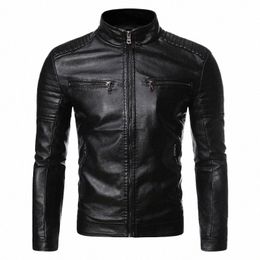 men Spring Outdoor Outwear Men Autumn Brand New Causal Vintage Leather Jacket Coat Motor Biker Pocket PU Leather Jacket Male 03Ib#