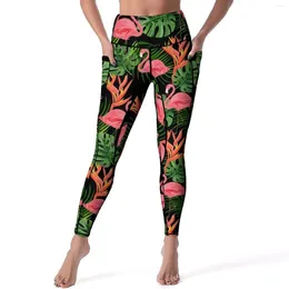 Women's Leggings Flamingo Print Sexy Tropical Plants Push Up Yoga Pants Casual Stretch Leggins Design Fitness Running Sports Tights