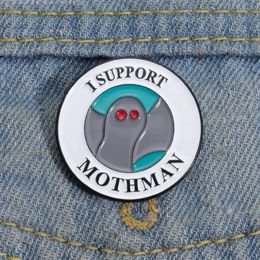 I Support Mothman Enamel Pins Custom Red Eyes Horror Moth Brooches Lapel Badges Animal Jewelry Gift for Friends