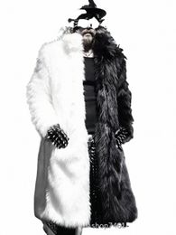 men Faux Fur Coat Winter Thick Fluffy Lg Sleeve Warm Outerwear Luxury Fur Lg Jacket Black and White Btjas Jackets Mens v5Q0#