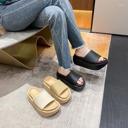 Slippers 2024 Summer Soft Leather Bread Shoes Thick Sole For Women Increase Height And Wear Versatile Casual