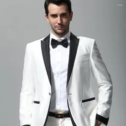 Men's Suits Latest Coat Pant Designs White Wedding For Men Slim Fit Groom Tuxedo Black Peaked Lapel Elegent Male Blazer Jacket 2Piece