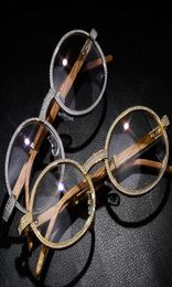 Highend accessoriesFashion Luxury Metal Copper Gilded Frame With Lens Wood Temple Sunglass Women Men Customised A Diamond Glass3512619