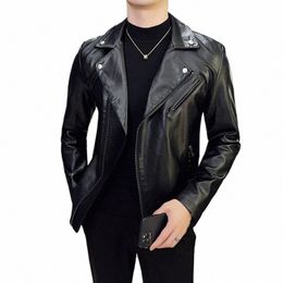 2023 Motorcycle Leather Jacket Slim Fit Short-Coat Lapel PU Jackets Autumn New Zipper Stand Windproof Leather Coat Mens Clothing 29hi#