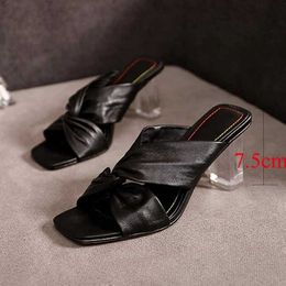Slippers Slippers JMPRS Womens Cross Belt ig eels Slide 2022 Summer Luxury Gold Square Toe Sandals Designer Transparent H240326ENSD