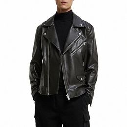 iefb Autumn Men's PU Leather Jacket Fiable Lapel Imitati 2023 American Solid Colour Darkwear Zipper Male Coat 9A5940 61ug#