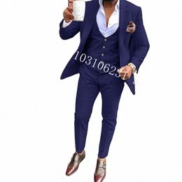 navy Men Party Tuxedos Blazer 3 Pieces Slim Fit Formal Suits Men Wedding Groom Tuxedos Jacket+Vest+Pants Trajes De Hombre U7Oz#