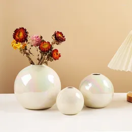 Vases Modern Art Colorful Round Ball Vase Flower Arrangement Craft Pearl Colored Ceramic Home Decoration Ornaments