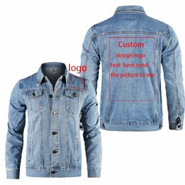 logo fai da te Giacca di jeans personalizzata da uomo Casual risvolto monopetto giacca di jeans da uomo Autunno Mens giacche cappotto 041l #