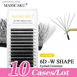 False Eyelashes MASSCAKU 10cases/lot W eyelash fan matte black eyelashes extended by 0.07mm automatic blooming prefabricated volume eyelash fan24327