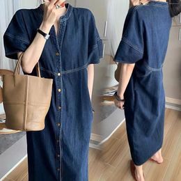 Casual Dresses Summer Long Denim Dress Womens Fashion Loose Single Breasted Jeans Elegant Holiday Solid Colour Party