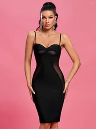 Casual Dresses Modphy Ladies Mesh Patchwork Bodycon Spaghetti Strap Backless Design Celebrity Club Black Sleeveless Sexy Mini Bandage Dress