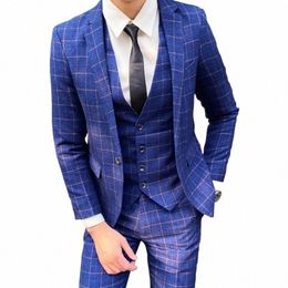 blazer Vest Pants High-end Brand Boutique Fi Plaid Formal Busin Office Men's Suit Groom Wedding Dr Party Male Suit k16s#